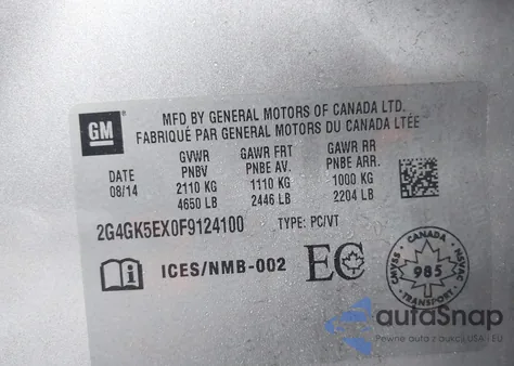 2015 Buick Regal Turbo из США, поврежденный, VIN 2G4GK5EX0F9124100